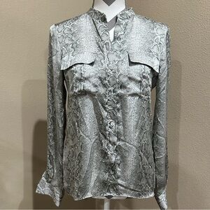 BCBGMAXAZRIA Gray/White Snake Print Blouse, Like new!